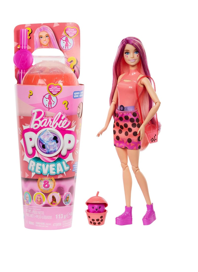 Barbie - Pop Reveal Pink Wick Blonde Doll with Tumbler Wizard Mochi Bubble Tea with Ice Cubes Reveal Clothes, Pets and Surprise Accessories, Toy +3 Years Old - Image 1