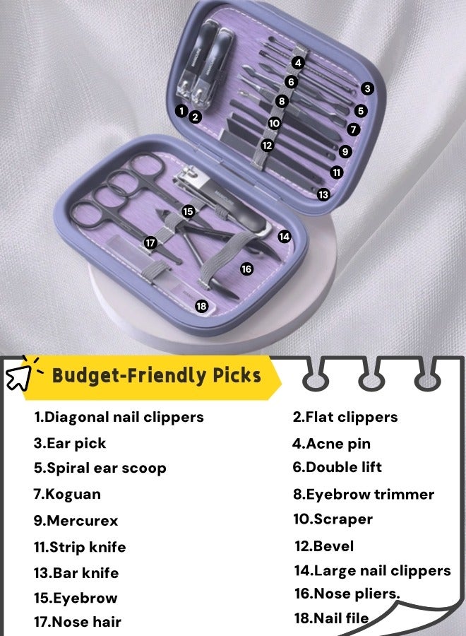 18 في 1 مسمار كليبر تقليم أظافر مجموعة بنفسجي حالم - Image 2