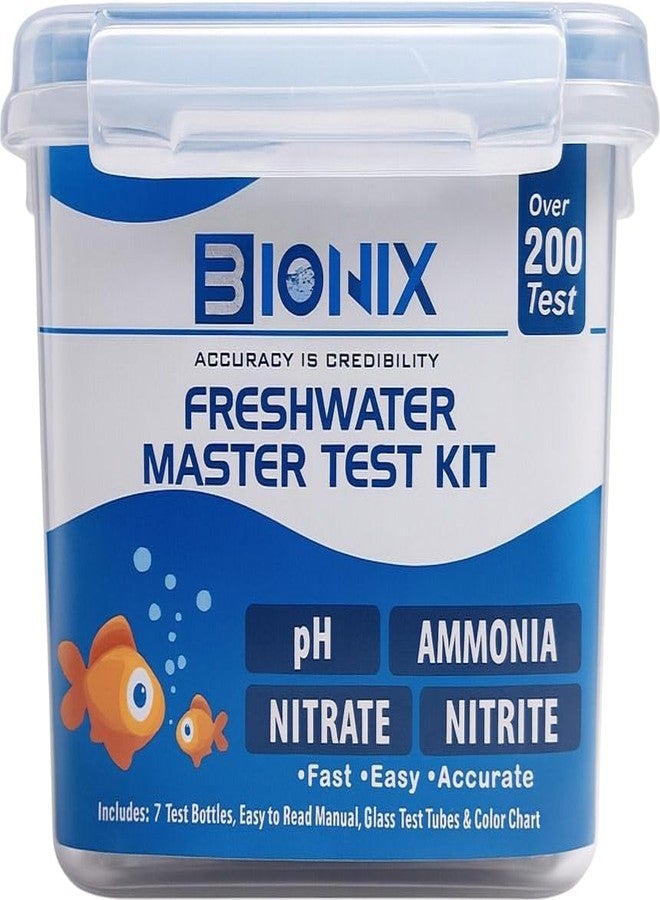 Bionix مجموعة اختبار المياه العذبة الرئيسية من BIONIX (200 اختبار) | مجموعة اختبار درجة الحموضة والأمونيا والنتريت والنترات لأحواض السمك. - Image 1