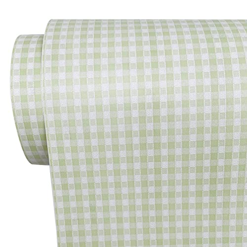 Yifasy 32.8ft Roll Green Plaid Shelf Liner Peel and Stick Furniture Shelving Paper Vinyl Wallpaper Cabinet Sticker (L-393.7x17.7 Inch) - Image 1