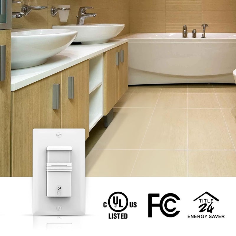 ECOELER 3Way Occupancy Motion Sensor Light Switch, Neutral Wire Required, PIR Infrared Motion Activated Wall Switch with Adjustable Timer & Sensitivity, Title 24, UL Listed, White, 4Pack - Image 2