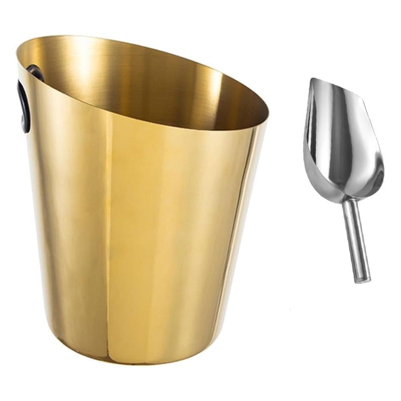 يُسلِّم دلو ثلج، دلو مشروبات قطري من الفولاذ المقاوم للصدأ سعة 4 كوارت مع مقبض، مناسب لحانات الكوكتيل والنبيذ والحفلات المنزلية (ذهبي) - Image 1