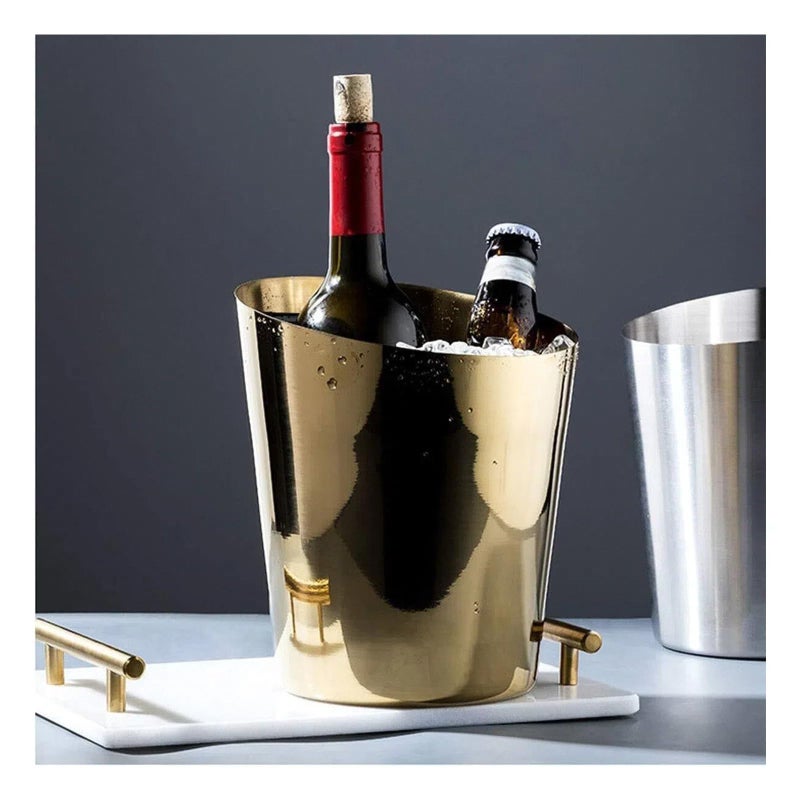 يُسلِّم دلو ثلج، دلو مشروبات قطري من الفولاذ المقاوم للصدأ سعة 4 كوارت مع مقبض، مناسب لحانات الكوكتيل والنبيذ والحفلات المنزلية (ذهبي) - Image 5