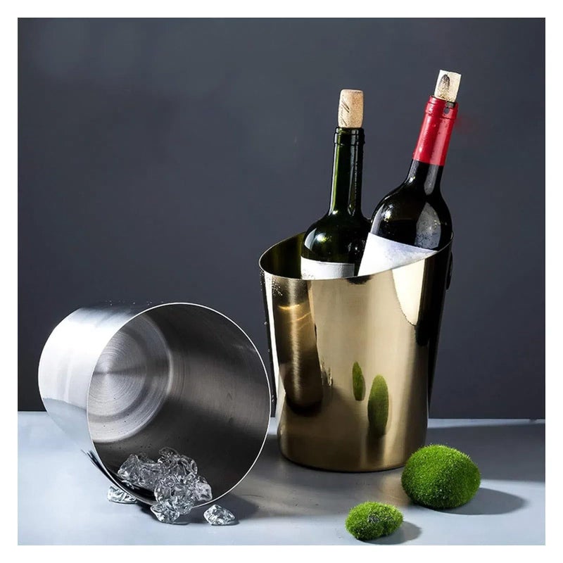 يُسلِّم دلو ثلج، دلو مشروبات قطري من الفولاذ المقاوم للصدأ سعة 4 كوارت مع مقبض، مناسب لحانات الكوكتيل والنبيذ والحفلات المنزلية (ذهبي) - Image 4