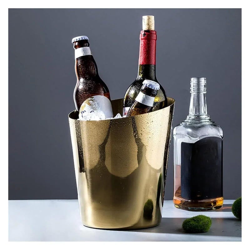 يُسلِّم دلو ثلج، دلو مشروبات قطري من الفولاذ المقاوم للصدأ سعة 4 كوارت مع مقبض، مناسب لحانات الكوكتيل والنبيذ والحفلات المنزلية (ذهبي) - Image 2