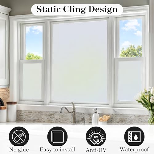 DUOFIRE Privacy Window Film Frosted Glass Film Matte White Static Cling Glass Film No Glue Anti-UV Window Sticker Non Adhesive for Privacy Office Meeting Room Bathroom Living Room DS001W 23.6x118in - Image 2