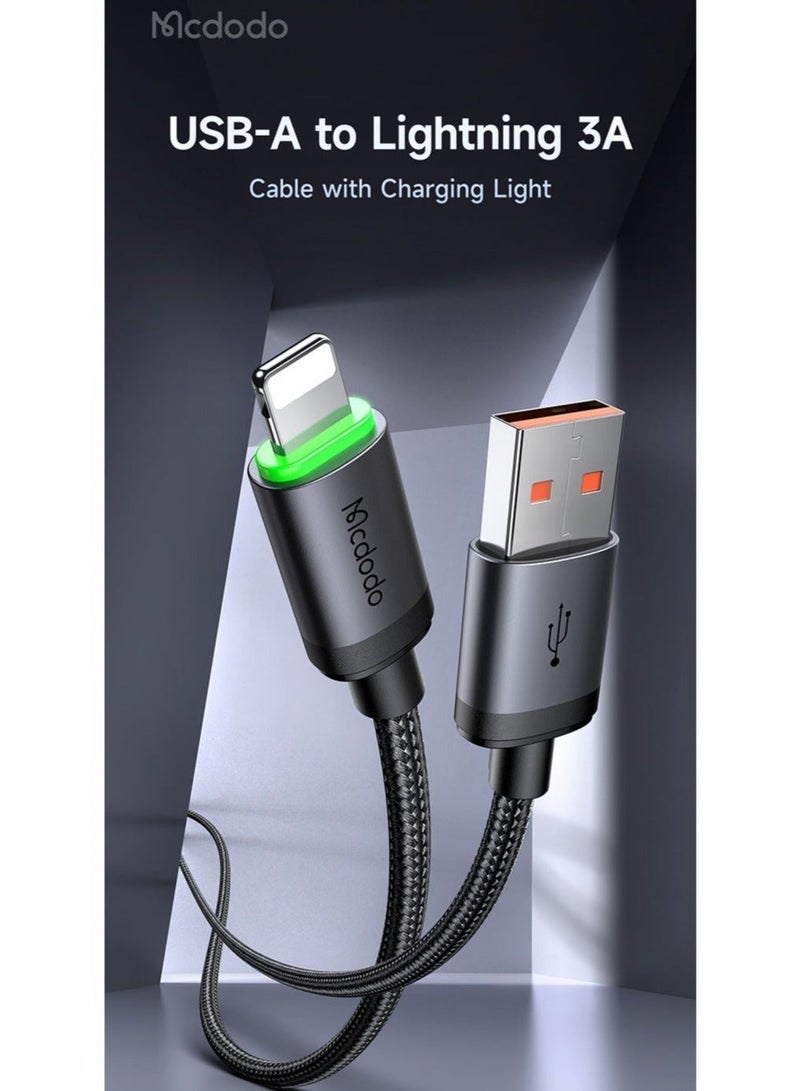 Mcdodo LED iPhone Charger Cable 1M [MFi Certified] USB-A to Lightning Braided Fast Charging Cable 2.4A Durable Cord Compatible with iPhone 14 13 12 11 Pro Max XR XS 8 7 6 Plus iPad AirPods – White - Image 2
