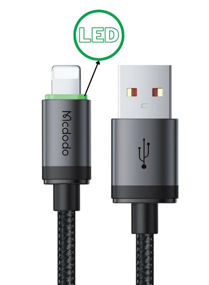 Mcdodo LED iPhone Charger Cable 1M [MFi Certified] USB-A to Lightning Braided Fast Charging Cable 2.4A Durable Cord Compatible with iPhone 14 13 12 11 Pro Max XR XS 8 7 6 Plus iPad AirPods – White - Image 1