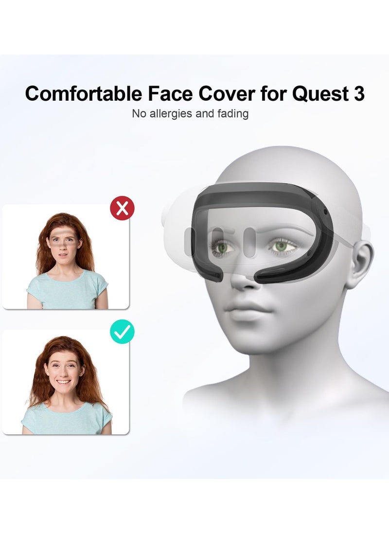 Silicone Face Pad Cover for Meta Quest 3 Face Cushion Washable Sweat-proof Non-Slip Nose Pad and Lens Cover Protector with Light Blocking