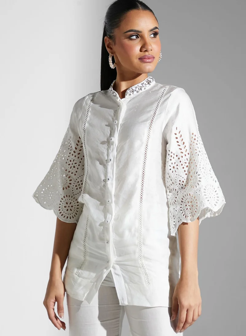 Threadz by Ajooni Schiffli Top And Pants Set