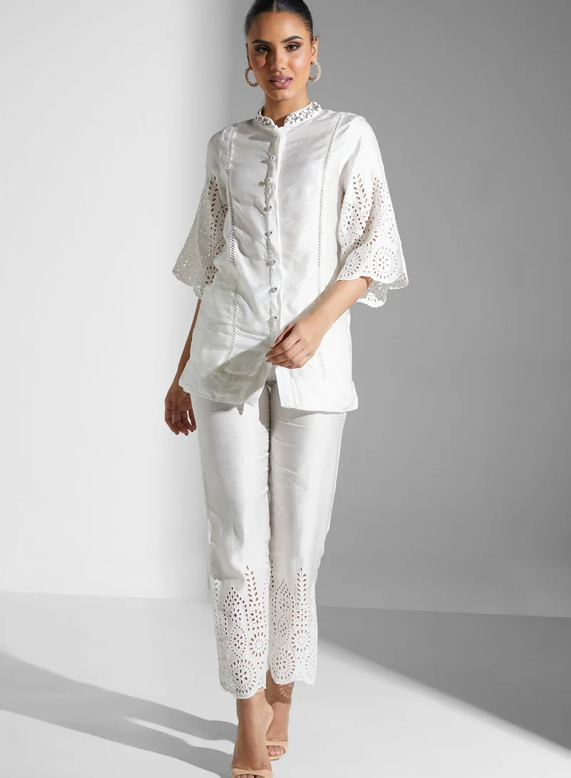 Threadz by Ajooni Schiffli Top And Pants Set