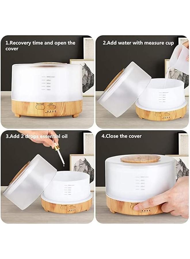 هوكور موزع زيوت عطرية بالموجات فوق الصوتية سعة 500 مل، موزع روائح عطرية مع 7 اضواء LED ملونة ومؤقت مع خاصية الاغلاق التلقائي عند نفاذ الماء وجهاز تحكم عن بعد (خشب فاتح) - Image 3