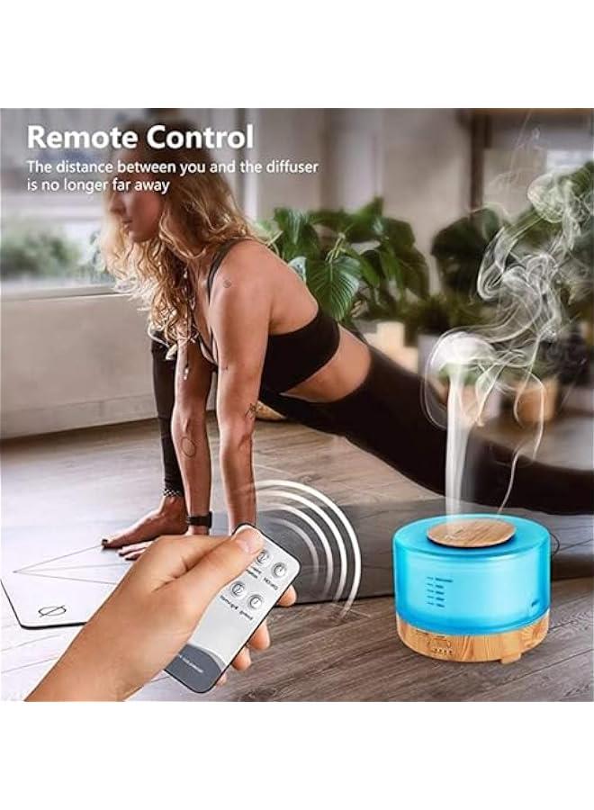 هوكور موزع زيوت عطرية بالموجات فوق الصوتية سعة 500 مل، موزع روائح عطرية مع 7 اضواء LED ملونة ومؤقت مع خاصية الاغلاق التلقائي عند نفاذ الماء وجهاز تحكم عن بعد (خشب فاتح) - Image 4