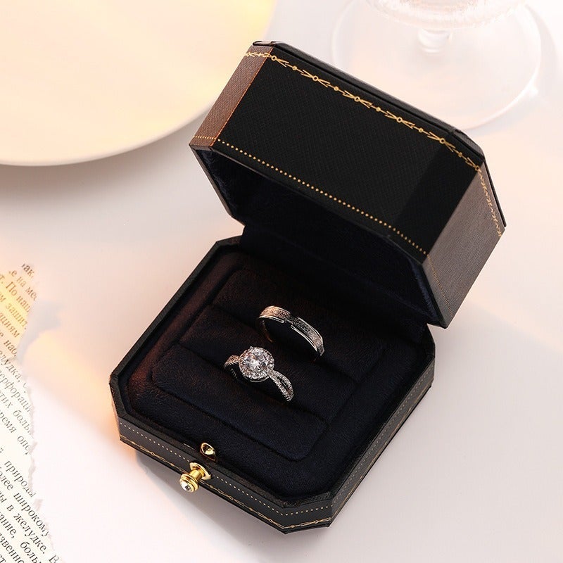 Adjustable Moissanite Wedding Ring Set for Couples - Pigeon Egg Style Engagement Rings, Men's and Women's Matching Rings with Gift Box