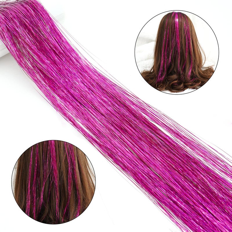 Edoneery 19.7 Inch Clip In Hair Tinsel Fairy Hair Tinsel Kit Clips Clip On Glitter Hair Tinsel Extensions (Rose) - Image 5
