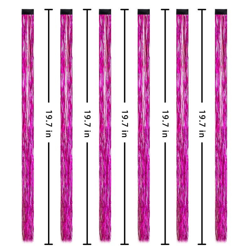 Edoneery 19.7 Inch Clip In Hair Tinsel Fairy Hair Tinsel Kit Clips Clip On Glitter Hair Tinsel Extensions (Rose) - Image 2