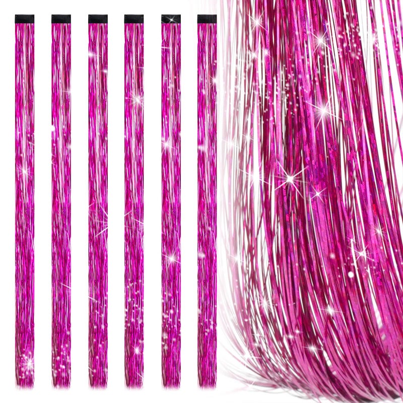 Edoneery 19.7 Inch Clip In Hair Tinsel Fairy Hair Tinsel Kit Clips Clip On Glitter Hair Tinsel Extensions (Rose) - Image 1