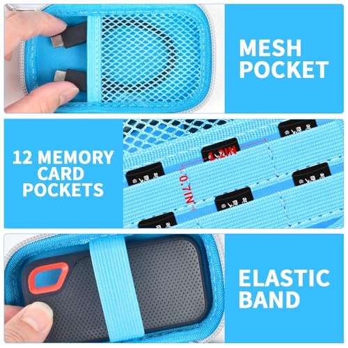 PAIYULE Case Compatible with SanDisk 1TB 2TB 4TB 500GB 8TB for SanDisk Extreme PRO Portable SSD External Hard Drive, Memory Card SD SDXC SDHC Card Storage Holder Organizer (Box Only)(Lightblue) - Image 4