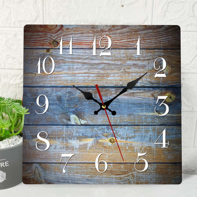 ArtSocket Wooden Wall Clock Silent NonTicking Brown Blue Wood Grain Crack Retro Contemporary Wooden Square Rustic Wall Clocks Decor for Home Kitchen Living Room Office Battery Operated12 Inch