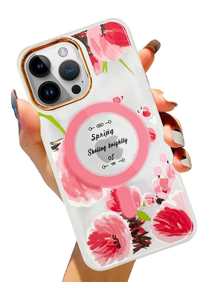 JOWAY Case for Apple iPhone 14 PRO MAX Floral Design Fashion Flower Compatible with MagSafe & Wireless Charging Cover PINK - Image 4