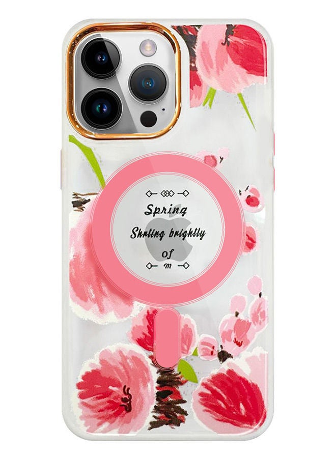 JOWAY Case for Apple iPhone 14 PRO MAX Floral Design Fashion Flower Compatible with MagSafe & Wireless Charging Cover PINK - Image 1