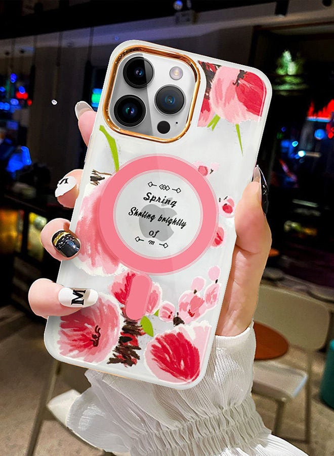 JOWAY Case for Apple iPhone 14 PRO MAX Floral Design Fashion Flower Compatible with MagSafe & Wireless Charging Cover PINK - Image 5