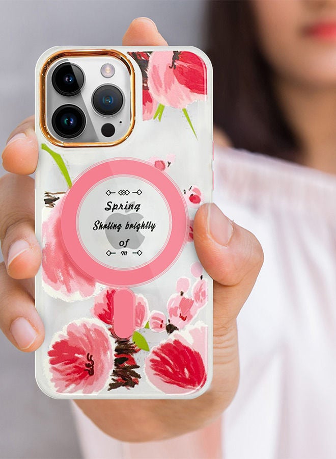 JOWAY Case for Apple iPhone 14 PRO MAX Floral Design Fashion Flower Compatible with MagSafe & Wireless Charging Cover PINK - Image 3