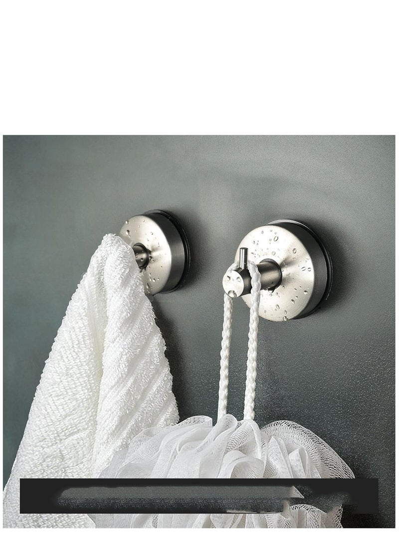 KASTWAVE Suction Cup Hooks for Shower Towel Holder Stainless Steel Vacuum Bathroom Shower Hook Suction Washcloth Hanger Kitchen Towel Rack for Robe Loofah Wreath Glass Door Window Wall Brushed Silver 2Pcs  - Image 3