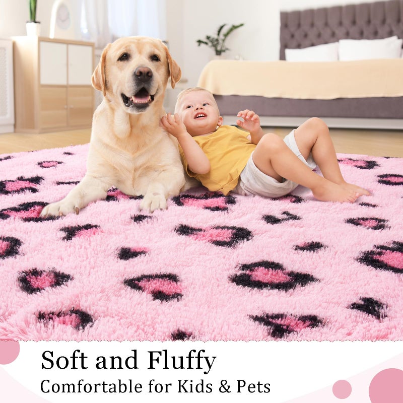BENRON Soft Rugs for Girls Kids Bedroom 3x5, Fluffy Leopard Cheetah Print Rugs for Living Room Dorm Nursery Home Decor, Pink - Image 4