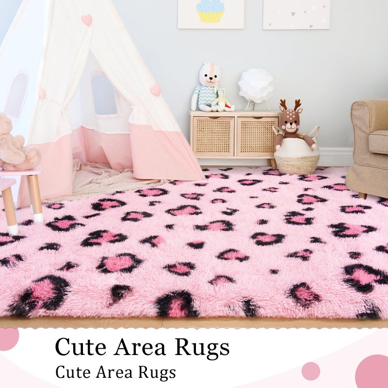 BENRON Soft Rugs for Girls Kids Bedroom 3x5, Fluffy Leopard Cheetah Print Rugs for Living Room Dorm Nursery Home Decor, Pink - Image 5