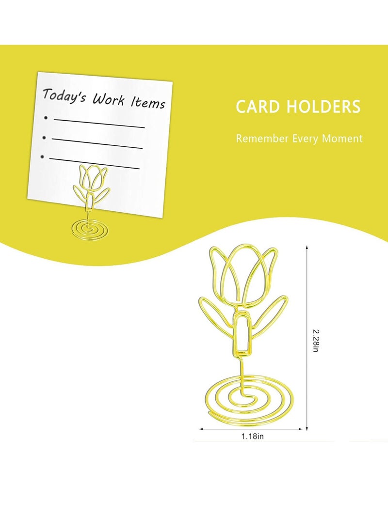 SYOSI - Table Number Place Card Holders 10 PCS Gold Tulip Shape Photos Card Stand Business Card Card Holders for Wedding Party Mini Photo Playing Cards Holder Picture Menu Memo Clips - Image 1
