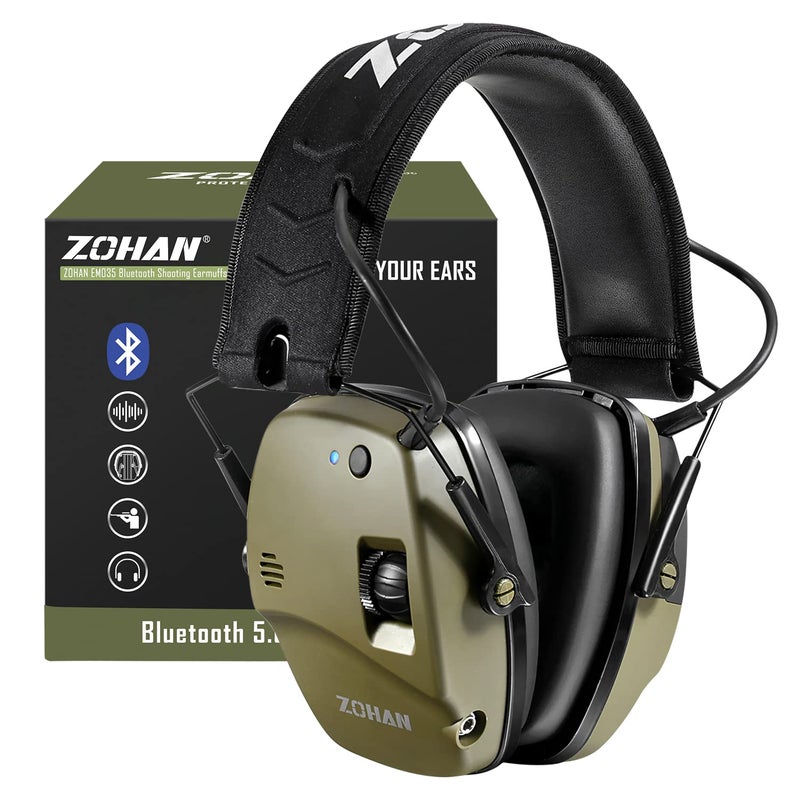 ZOHAN 035 Bluetooth 5.4 Shooting Ear Protection Earmuffs with Active Noise Canceling & Sound Amplification, NRR 22dB for Shooting Range & Hunting (Green) - Image 1