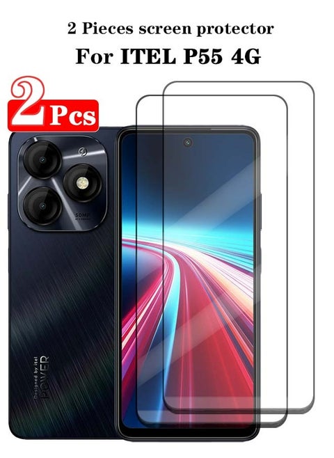 2 Pieces Full Cover Glass Screen Protector For ITEL P55 4G Black/Clear and Screen Protector Accessories