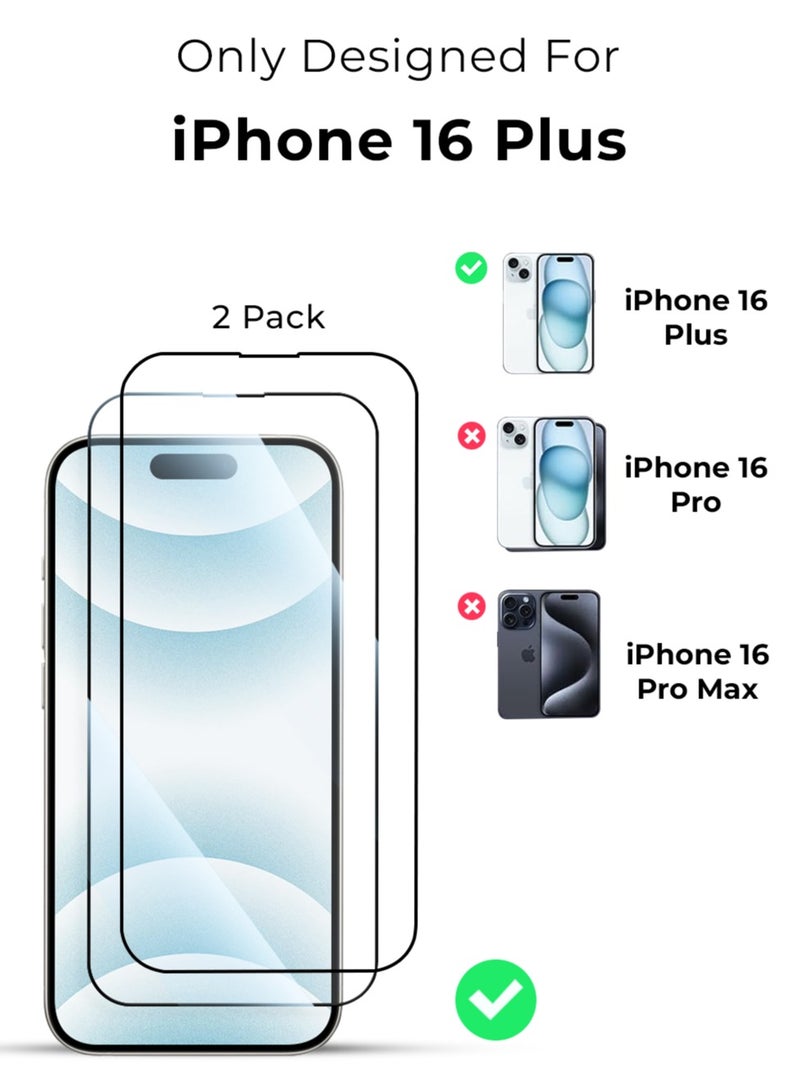 glassology حماية شاشة 2Pack لجهاز iPhone 16 Plus 6.9"  9H+ زجاج مقسى غير قابل للكسر عالي الوضوح سهل التركيب تغطية كاملة وصديق للحافظة يتضمن إطار التركيب - Image 2