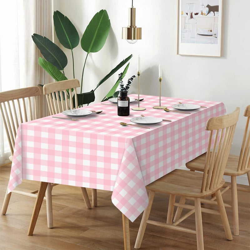 QIKSION 12 Pack Pink Gingham Tablecloth Pink Plaid Disposable Checkered Tablecloth  Rectangle Waterproof Plastic Table Cloths for Outdoor Picnic  Birthday  Party  Baby Shower(54 ? 108 Inch) - Image 2