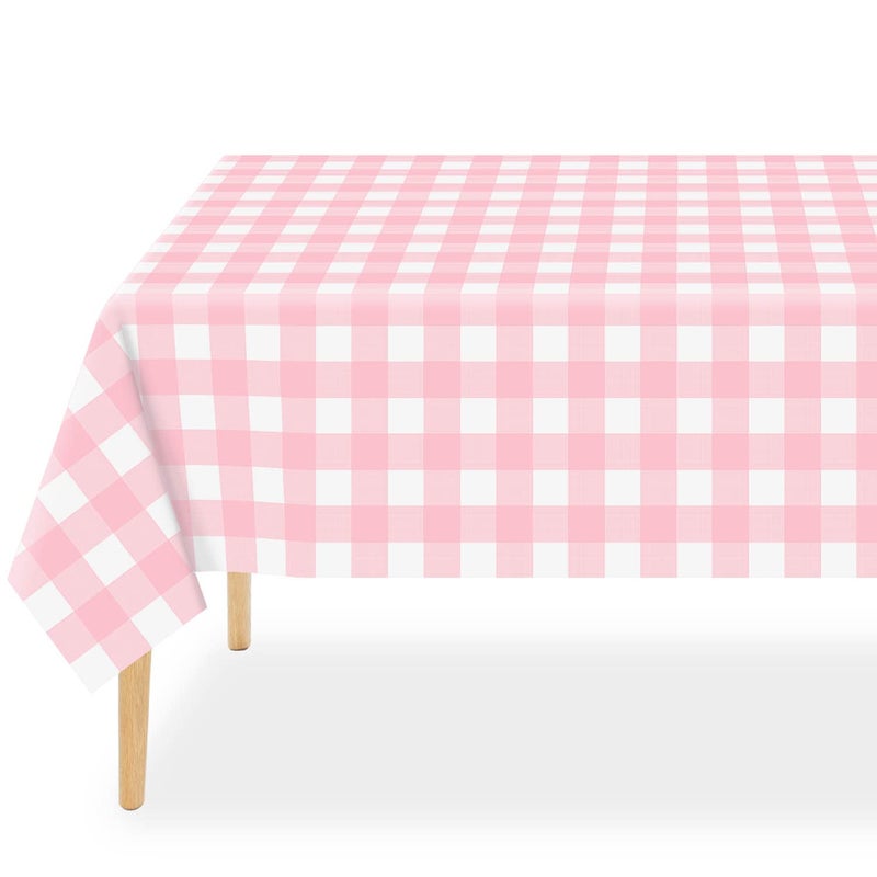 QIKSION 12 Pack Pink Gingham Tablecloth Pink Plaid Disposable Checkered Tablecloth  Rectangle Waterproof Plastic Table Cloths for Outdoor Picnic  Birthday  Party  Baby Shower(54 ? 108 Inch) - Image 1