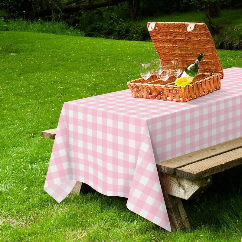 QIKSION 12 Pack Pink Gingham Tablecloth Pink Plaid Disposable Checkered Tablecloth  Rectangle Waterproof Plastic Table Cloths for Outdoor Picnic  Birthday  Party  Baby Shower(54 ? 108 Inch) - Image 4