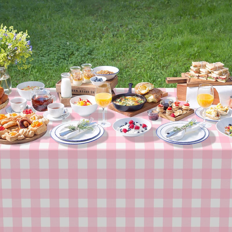QIKSION 12 Pack Pink Gingham Tablecloth Pink Plaid Disposable Checkered Tablecloth  Rectangle Waterproof Plastic Table Cloths for Outdoor Picnic  Birthday  Party  Baby Shower(54 ? 108 Inch) - Image 3