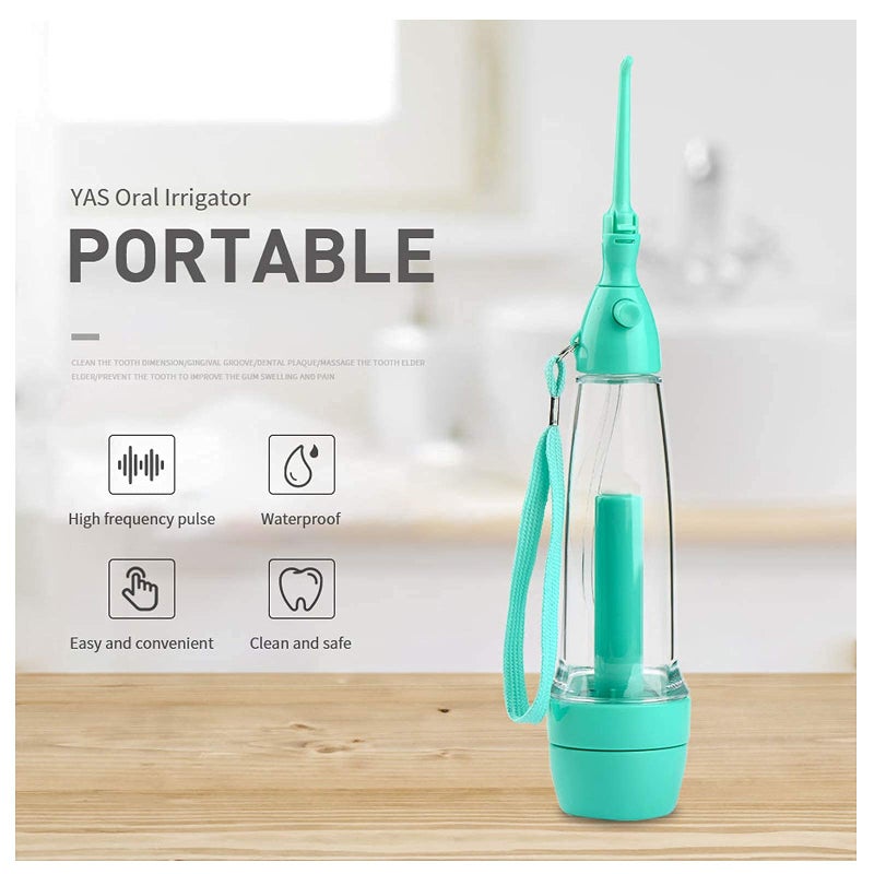 YAS Cordless Water Dental Flosser Non-Electric Portable, Manual Air Pressure Simple Operation, Bottle Strengthening Dental Oral Irrigator for Home & Travel, Green. - Image 4