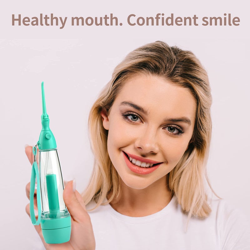YAS Cordless Water Dental Flosser Non-Electric Portable, Manual Air Pressure Simple Operation, Bottle Strengthening Dental Oral Irrigator for Home & Travel, Green. - Image 3