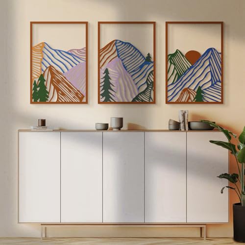 Glamativity 4 Pcs Colorful And Black Double-Sided Abstract Mountain Metal Wall Art , Mountain Line Art Décor, 3D Textured Minimalist Wall Decor, Rustic Nature Wall Décor for Living Room Bedroom Study (Mountain, M Size 17 x 12'') - Image 5