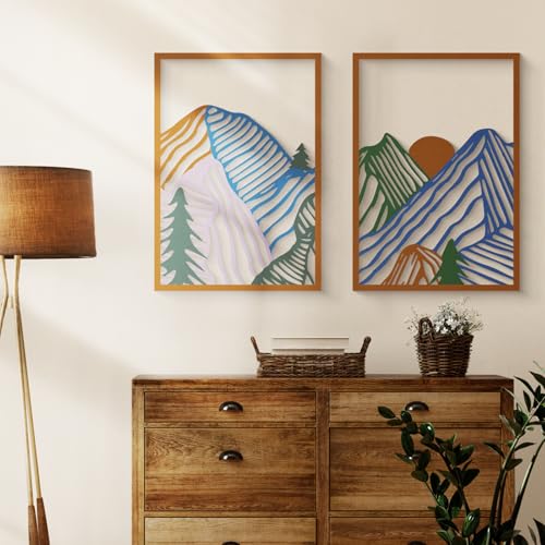 Glamativity 4 Pcs Colorful And Black Double-Sided Abstract Mountain Metal Wall Art , Mountain Line Art Décor, 3D Textured Minimalist Wall Decor, Rustic Nature Wall Décor for Living Room Bedroom Study (Mountain, M Size 17 x 12'') - Image 4