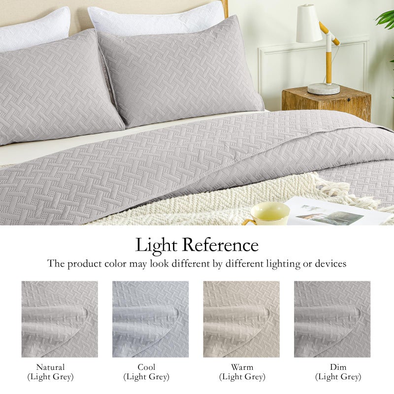 FLYMME Queen Quilt Bedding Set Light Grey Lightweight Bedspreads Full Size Modern Style Geometric Weave Stripe Pattern Soft Microfiber Bed Coverlet for All Season (1 Quilt  2 Shams) - Image 5