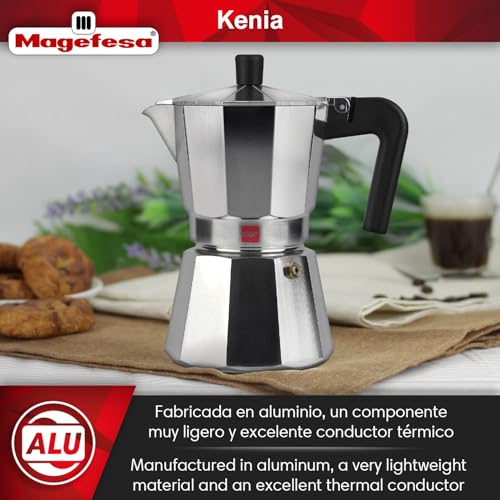 Magefesa Kenia Stovetop Espresso Moka Pot, 6-Cup/10 oz, Italian Coffee Maker for Cuban Coffee, Extra-Thick Aluminum, Heat-Resistant Handle, Safe & Easy-to-Use, Greca Coffee Maker - Image 2