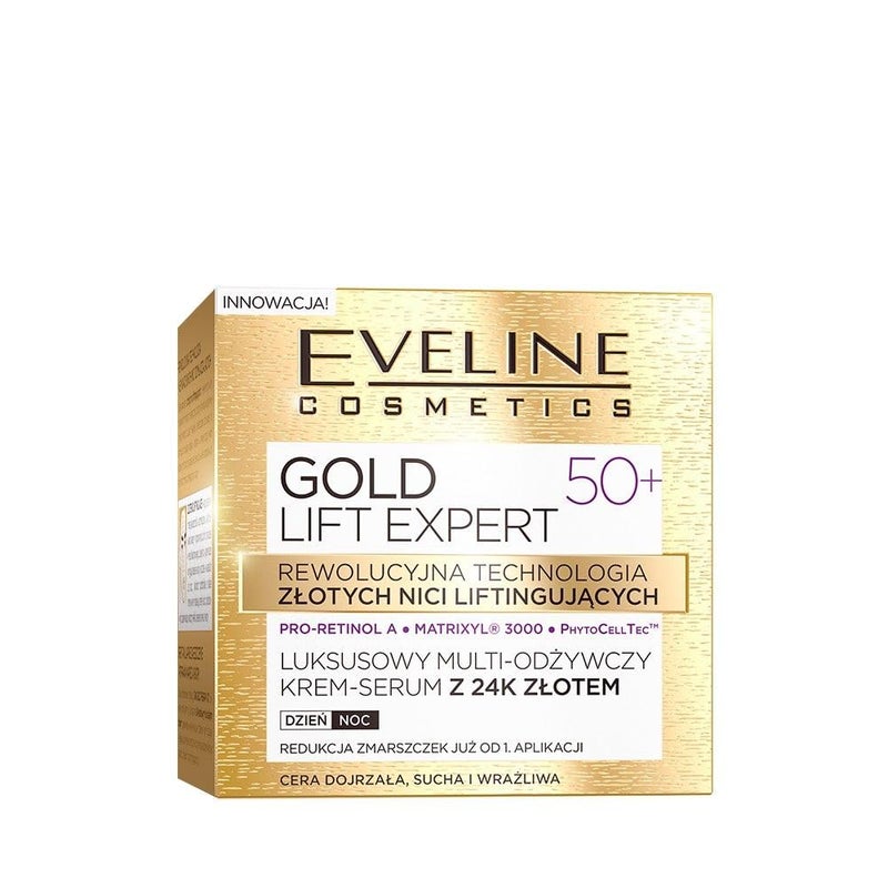 EVELINE COSMETICS كريم إيفلين كوزمتيكس جولد 24 قيراط ليفت إكسبيرت القوي المضاد للتجاعيد للتثبيت نهارًا وليلاً 50 + 50 مل - Image 1