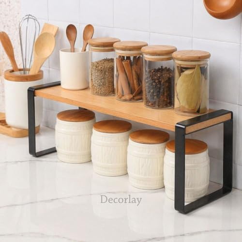 Decorlay Metal & Wooden Spice Rack Organizer Space Saver Counter-top Storage for Kitchen, Bathroom, Office, and Cosmetics (Black + Beech, Single - Tier) - Image 5