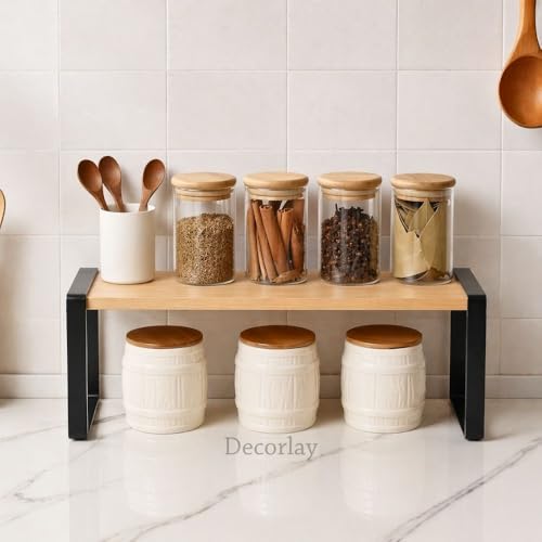 Decorlay Metal & Wooden Spice Rack Organizer Space Saver Counter-top Storage for Kitchen, Bathroom, Office, and Cosmetics (Black + Beech, Single - Tier) - Image 4