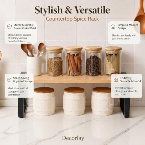 Decorlay Metal & Wooden Spice Rack Organizer Space Saver Counter-top Storage for Kitchen, Bathroom, Office, and Cosmetics (Black + Beech, Single - Tier) - Image 2
