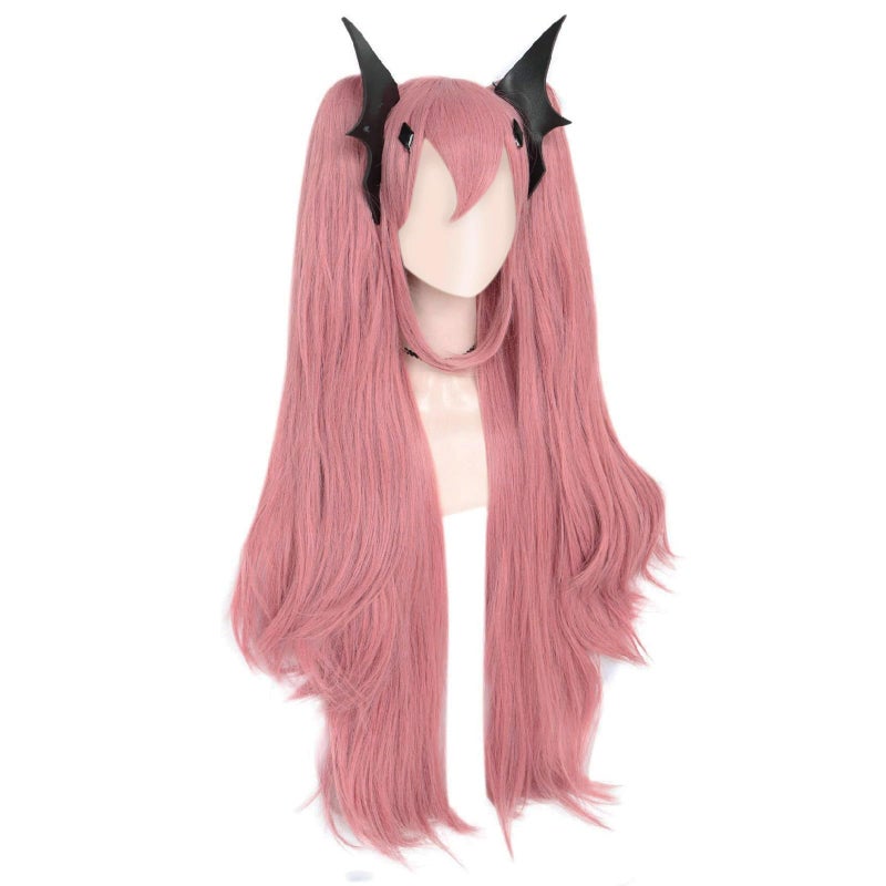 ANOGOL Hair Cap+ 3PCS Set (1 *Headwear) Long Pink Wig Anime Cosplay Hair Clip On Ponytails Pink Synthetic Wig Vampire Cosplay for Women Girls Anime Cartoon Costume Party Halloween Christmas - Image 3