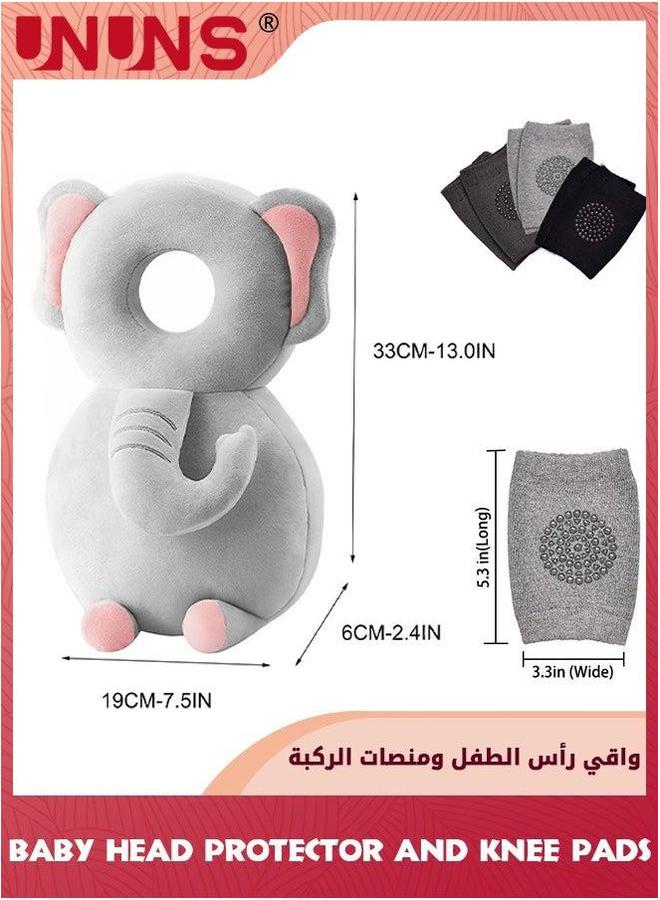 UNUNS Baby Head Protector And Knee Pads Set,Toddlers Safety Pad Cushion Adjustable Backpack For Crawling Walking,Backpack Back Protection,Elephant - Image 2